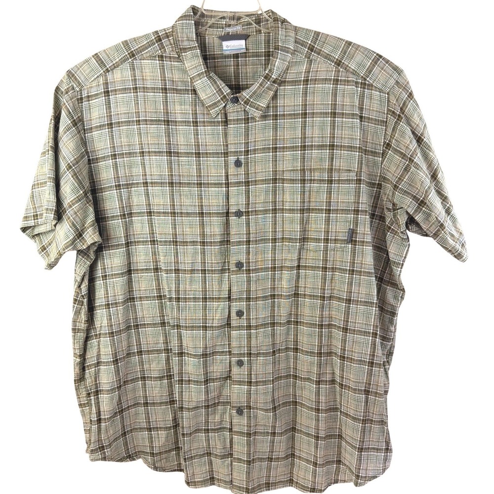 Columbia Plaid Button Up Shirt Mens 4X Green Hiking Fishing Outdoor Tall Big